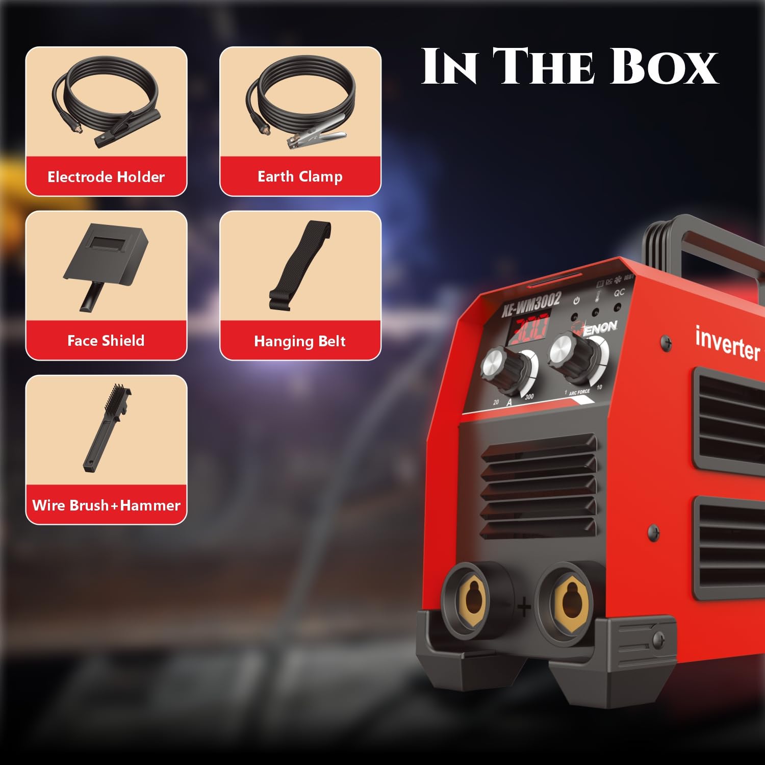 ENON Inverter ARC Welding Machine 20-300A (Advanced IGBT) 16400W, Hot Start, ARC Force, Anti-Stick, Portable (XE-WM3002) ENON Inverter ARC Welding Machine 20-300A (Advanced IGBT) 16400W, Hot Start, ARC Force, Anti-Stick, Portable (XE-WM3002)